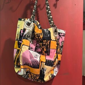 Coach Pink and Orange Artistic Tote Bag